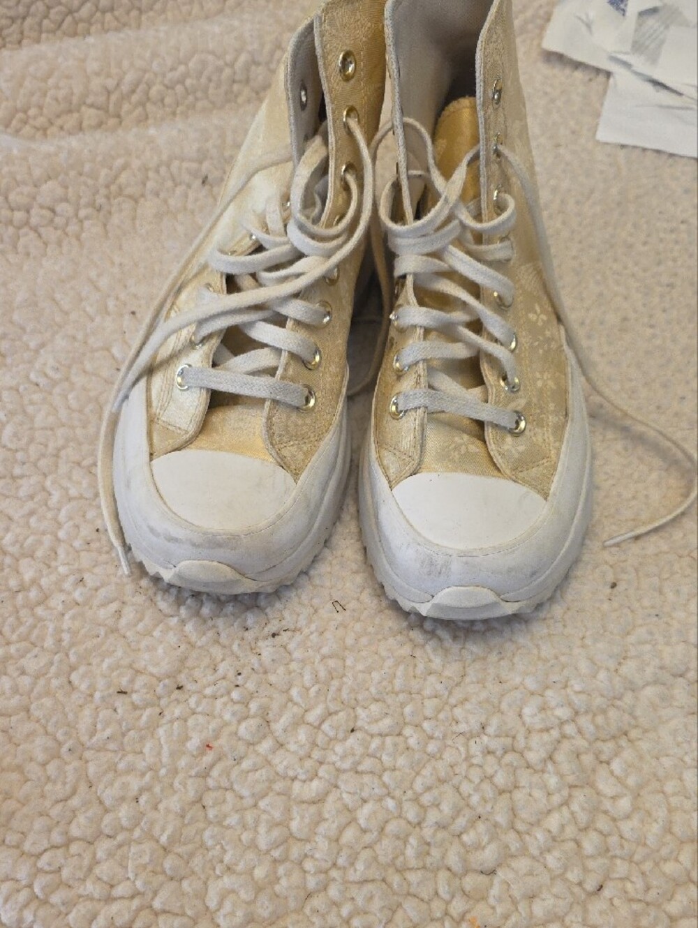 Converse High-Top Platform Sneakers in Cream And Gold - Picture 2 of 4